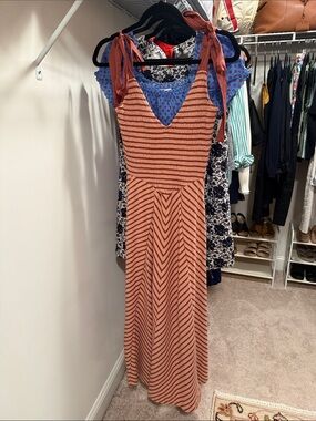 Women’s free people 100% cotton Striped Tie-Shoulder maxi Dress